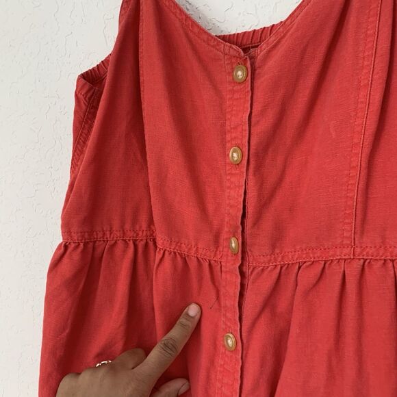 Aerie Dress M Red Linen Sundress Button Up Sleeveless Button Front Pockets Boho - Picture 4 of 9